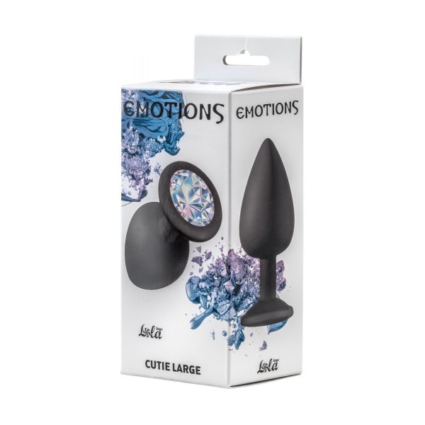 Чёрная анальная пробка Emotions Cutie Large с прозрачным кристаллом - 10 см