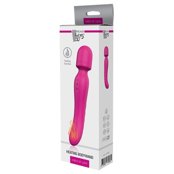 Ярко-розовый жезловый вибратор Heating Bodywand с нагревом - 23,2 см