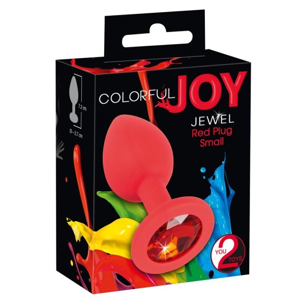 Красная силиконовая анальная пробка с красным кристаллом Joy - 7,2 см