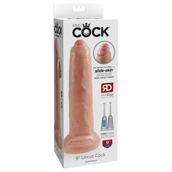 Телесный необрезанный фаллоимитатор на присоске 9  Uncut Cock - 25,4 см
