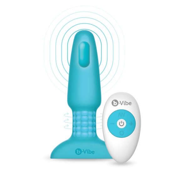 Голубая вибропробка с ротацией шариков RIMMING REMOTE CONTROL PLUG TEAL - 15,2 см