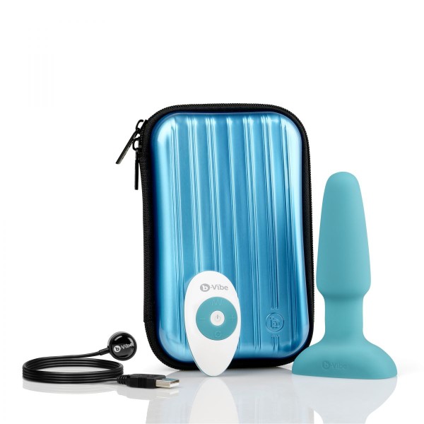 Голубая вибропробка с ротацией шариков RIMMING REMOTE CONTROL PLUG TEAL - 15,2 см