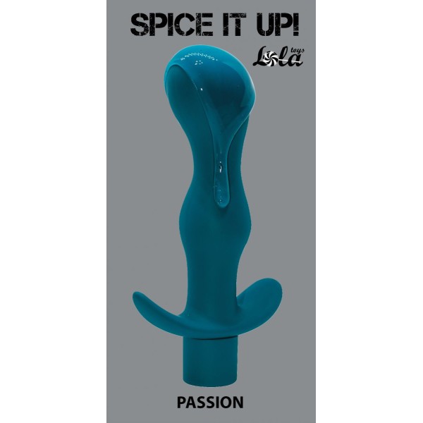 Бирюзовая фигурная анальная пробка с вибрацией Passion - 14 см