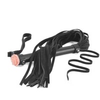 Черная многохвостая плеть с наконечником-розой - 57 см. Черная многохвостая плеть с наконечником-розой - 57 см.