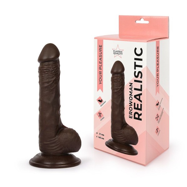 Реалистичный фаллоимитатор Erowoman коричневого цвета - 19,5 см
