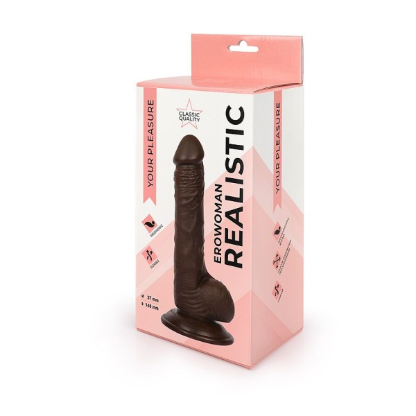 Реалистичный фаллоимитатор Erowoman коричневого цвета - 19,5 см