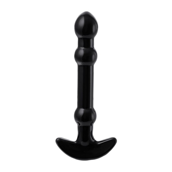 Элегантный чёрный анальный стимулятор с шариками на стволе - 19 см