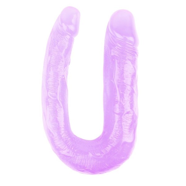 Фиолетовый двусторонний фаллоимитатор Hi-Rubber - 34 см