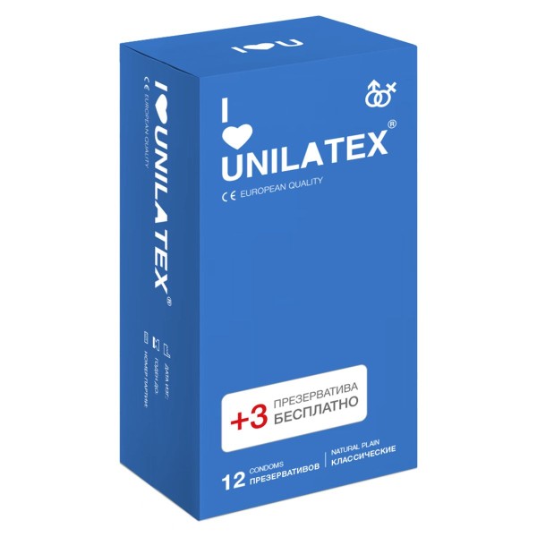 Классические презервативы Unilatex Natural Plain - 12 шт + 3 шт в подарок