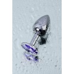 Серебристая конусовидная анальная пробка с фиолетовым кристаллом - 7 см 