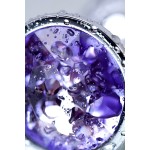 Серебристая конусовидная анальная пробка с фиолетовым кристаллом - 7 см 