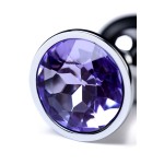 Серебристая конусовидная анальная пробка с фиолетовым кристаллом - 7 см 