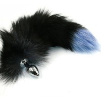 Серебристая анальная пробка с чёрно-голубым хвостом из натурального меха Серебристая анальная пробка с чёрно-голубым хвостом из натурального меха