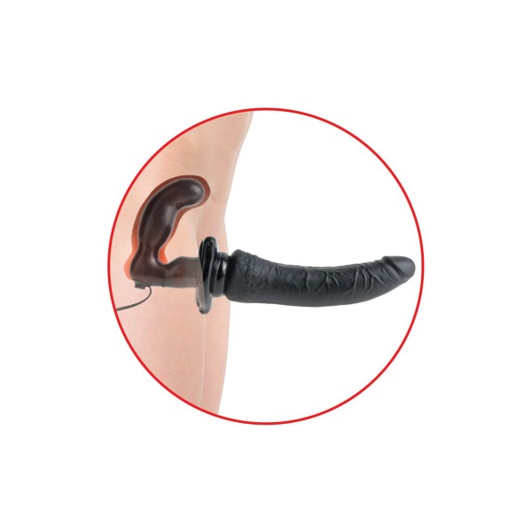 Черный страпон с вагинальной пробкой Deluxe Vibrating Penetrix Strap-On - 19 см