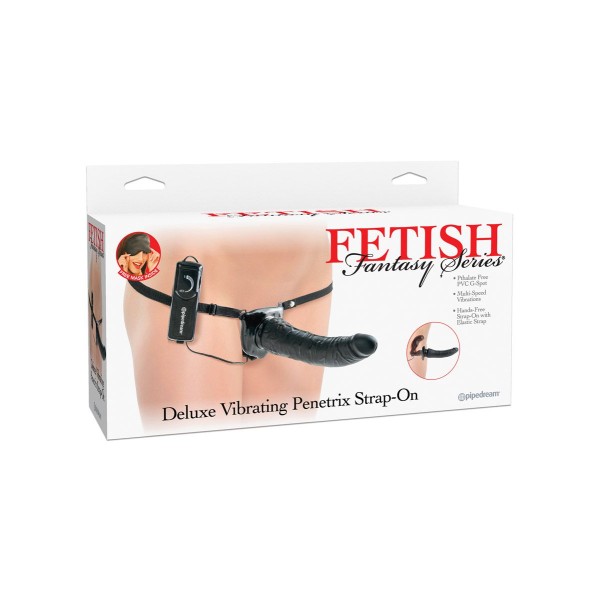 Черный страпон с вагинальной пробкой Deluxe Vibrating Penetrix Strap-On - 19 см