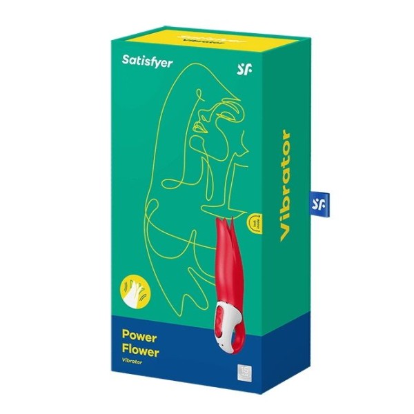 Красный вибратор Satisfyer Power Flower с лепестками - 18,8 см