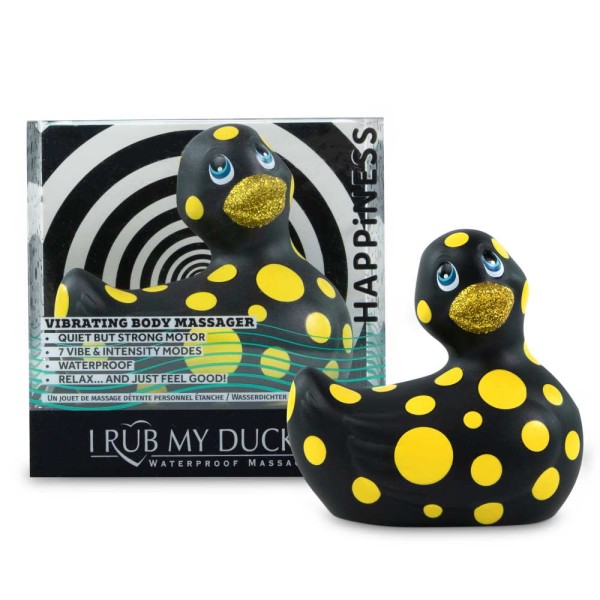 Черный вибратор-уточка I Rub My Duckie 20 Happiness в жёлтый горох