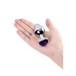 Серебристая коническая анальная пробка с фиолетовым кристаллом - 7 см