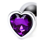 Серебристая коническая анальная пробка с фиолетовым кристаллом - 7 см