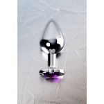 Серебристая коническая анальная пробка с фиолетовым кристаллом - 7 см