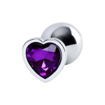 Серебристая коническая анальная пробка с фиолетовым кристаллом - 7 см