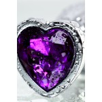 Серебристая коническая анальная пробка с фиолетовым кристаллом - 7 см