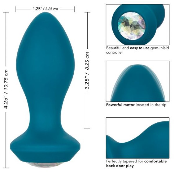 Бирюзовая анальная вибропробка с кристаллом Power Gem Vibrating Crystal Probe - 10,75 см