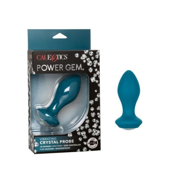 Бирюзовая анальная вибропробка с кристаллом Power Gem Vibrating Crystal Probe - 10,75 см