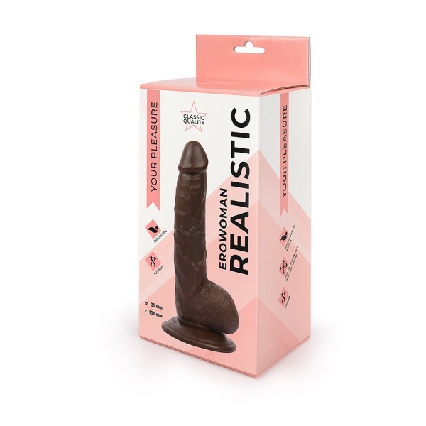 Реалистичный фаллоимитатор коричневого цвета Erowoman - 20 см