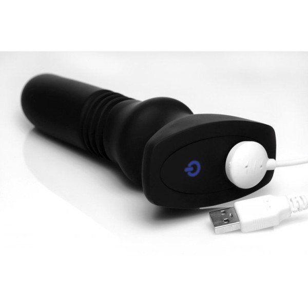 Черный фрикционный вибратор Silicone Vibrating   Thrusting Plug with Remote Control - 17,1 см