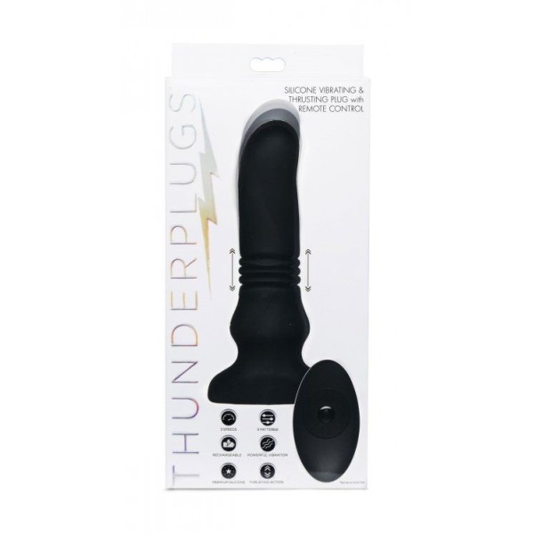 Черный фрикционный вибратор Silicone Vibrating   Thrusting Plug with Remote Control - 17,1 см