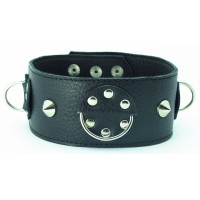Чёрный кожаный ошейник с кольцами и клёпками Чёрный кожаный ошейник с кольцами и клёпками