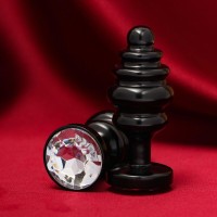 Черная анальная пробка Пчёлка с прозрачным кристаллом Черная анальная пробка Пчёлка с прозрачным кристаллом