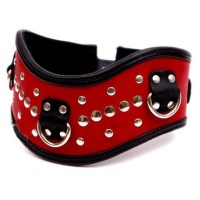 Фигурный красный ошейник с клёпками и кольцами Фигурный красный ошейник с клёпками и кольцами