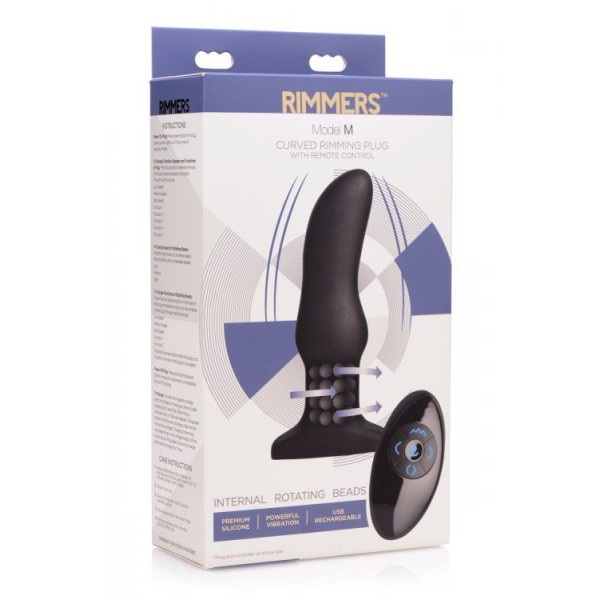 Черная вибропробка Model M Curved Rimming Plug with Remote - 15 см