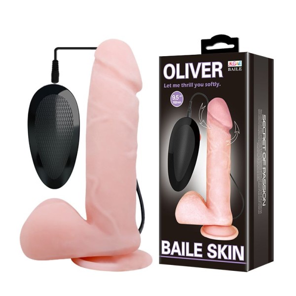 Телесный вибратор-ротатор с присоской Oliver - 19,5 см