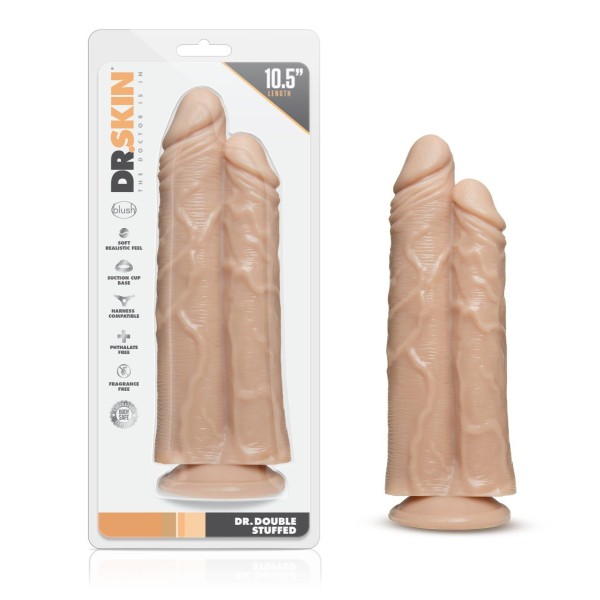 Телесный сдвоенный фаллоимитатор Double Trouble Double Shaft Dildo - 24 см