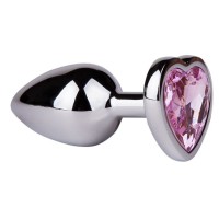 Серебристая анальная втулка с розовым кристаллом-сердцем - 7 см. Серебристая анальная втулка с розовым кристаллом-сердцем - 7 см.