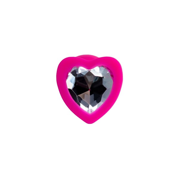 Розовая анальная втулка Diamond Heart с прозрачным кристаллом - 7 см