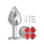 Средняя серебристая анальная втулка с клевером из красных кристаллов - 8,5 см