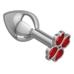 Средняя серебристая анальная втулка с клевером из красных кристаллов - 8,5 см