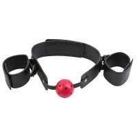 Кляп-наручники с красным шариком Breathable Ball Gag Restraint Кляп-наручники с красным шариком Breathable Ball Gag Restraint