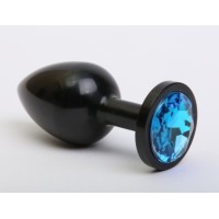 Чёрная анальная пробка с голубым стразом - 8,2 см. Чёрная анальная пробка с голубым стразом - 8,2 см.