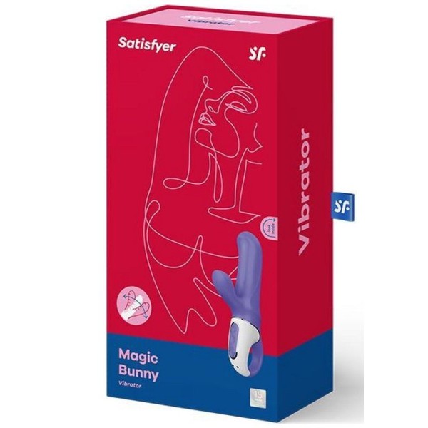 Фиолетовый вибратор Satisfyer Magic Bunny с клиторальным отростком - 17,6 см