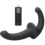 Черный безремневой вибрострапон с пультом управления Vibrating Silicone Strapless Strapon