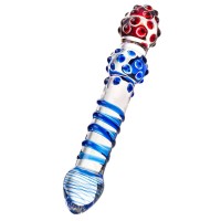 Двусторонний стеклянный фаллос со спиралью и шишечками - 20,5 см. Двусторонний стеклянный фаллос со спиралью и шишечками - 20,5 см.