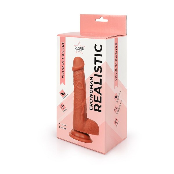 Реалистичный коричневый фаллоимитатор Erowoman - 18,5 см
