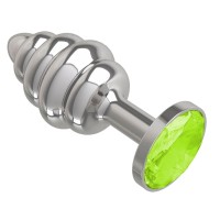 Серебристая спиралевидная анальная пробка с салатовым кристаллом - 7 см. Серебристая спиралевидная анальная пробка с салатовым кристаллом - 7 см.