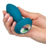 Бирюзовая анальная вибропробка с кристаллом Vibrating Petite Crystal Probe - 9,5 см