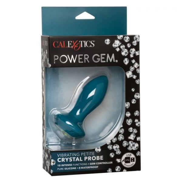 Бирюзовая анальная вибропробка с кристаллом Vibrating Petite Crystal Probe - 9,5 см